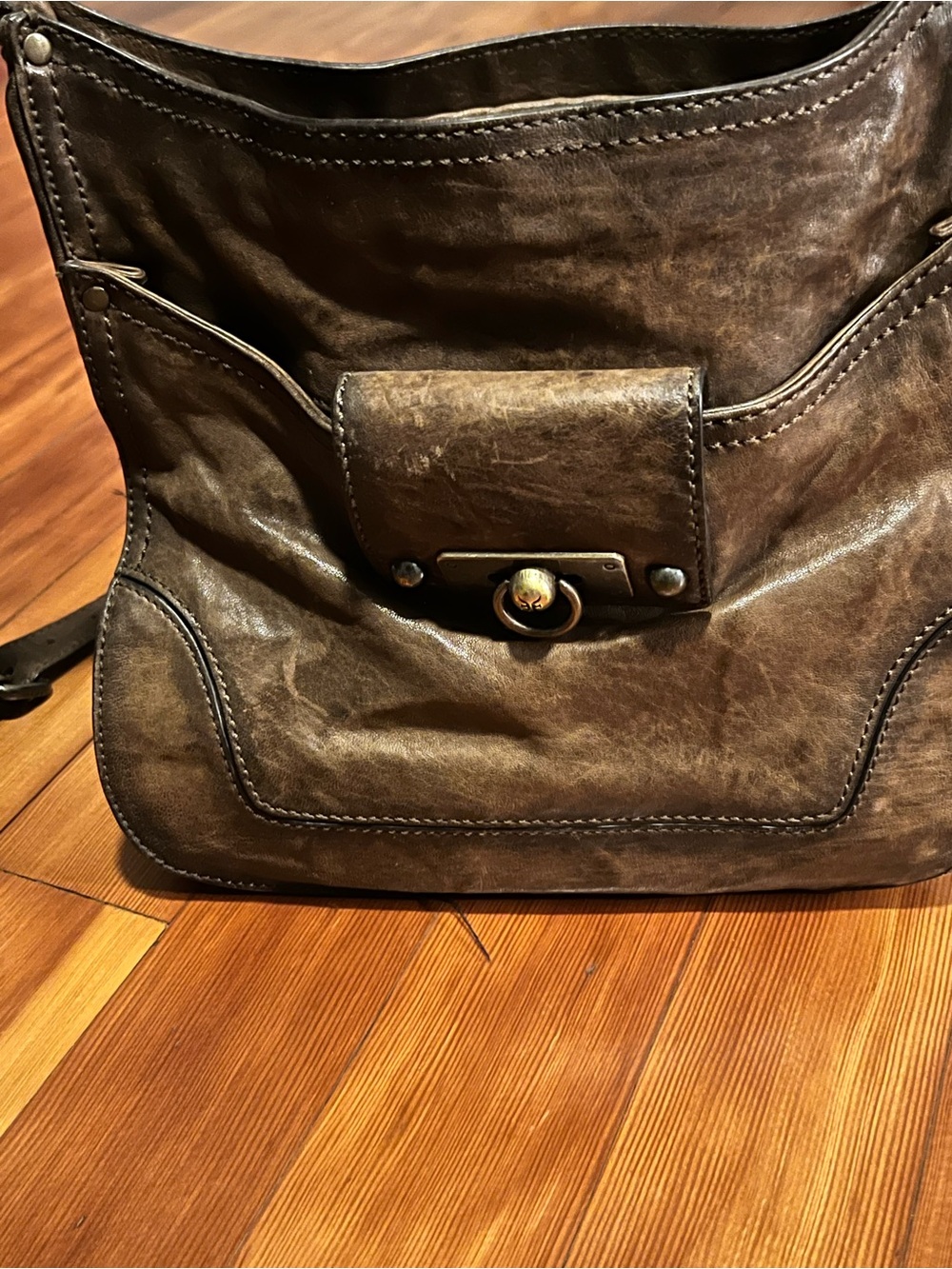 FRYE Ring Hobo Brown Distressed Leather Shoulder Crossbody Bag